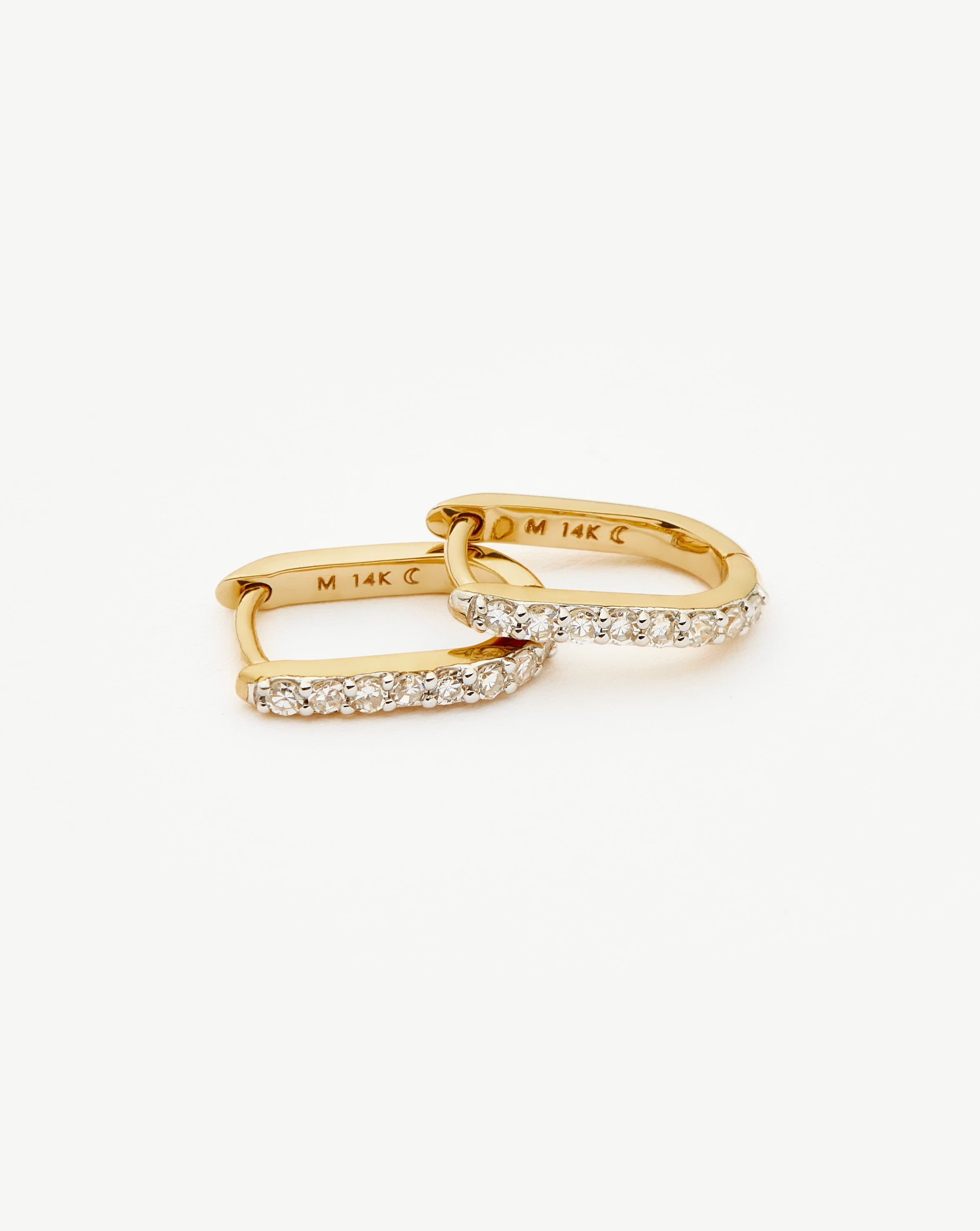Solid Gold Diamond Ovate Mini Hoop Earrings | 14ct Solid Gold/Diamond