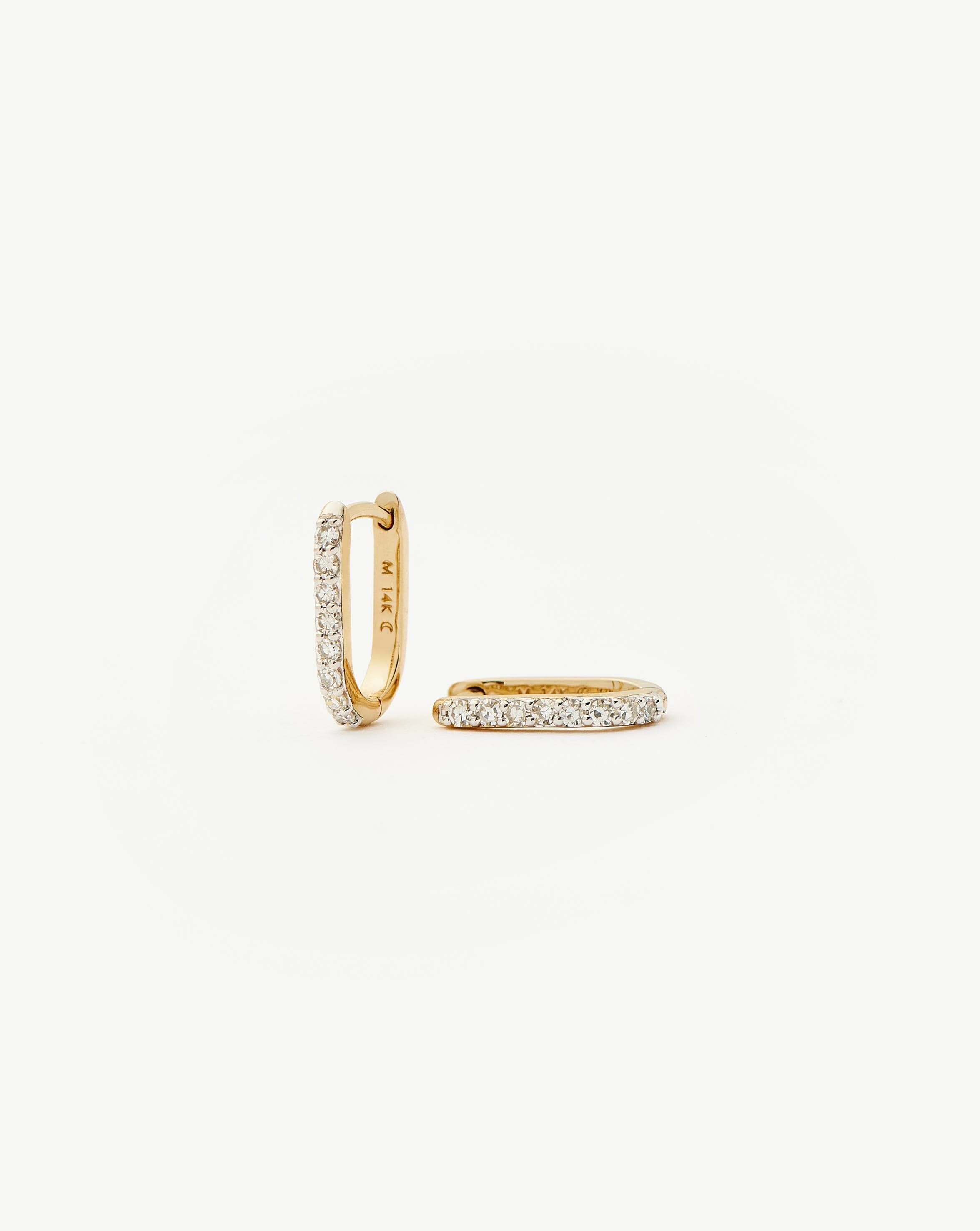Solid Gold Diamond Ovate Mini Hoop Earrings | 14ct Solid Gold/Diamond