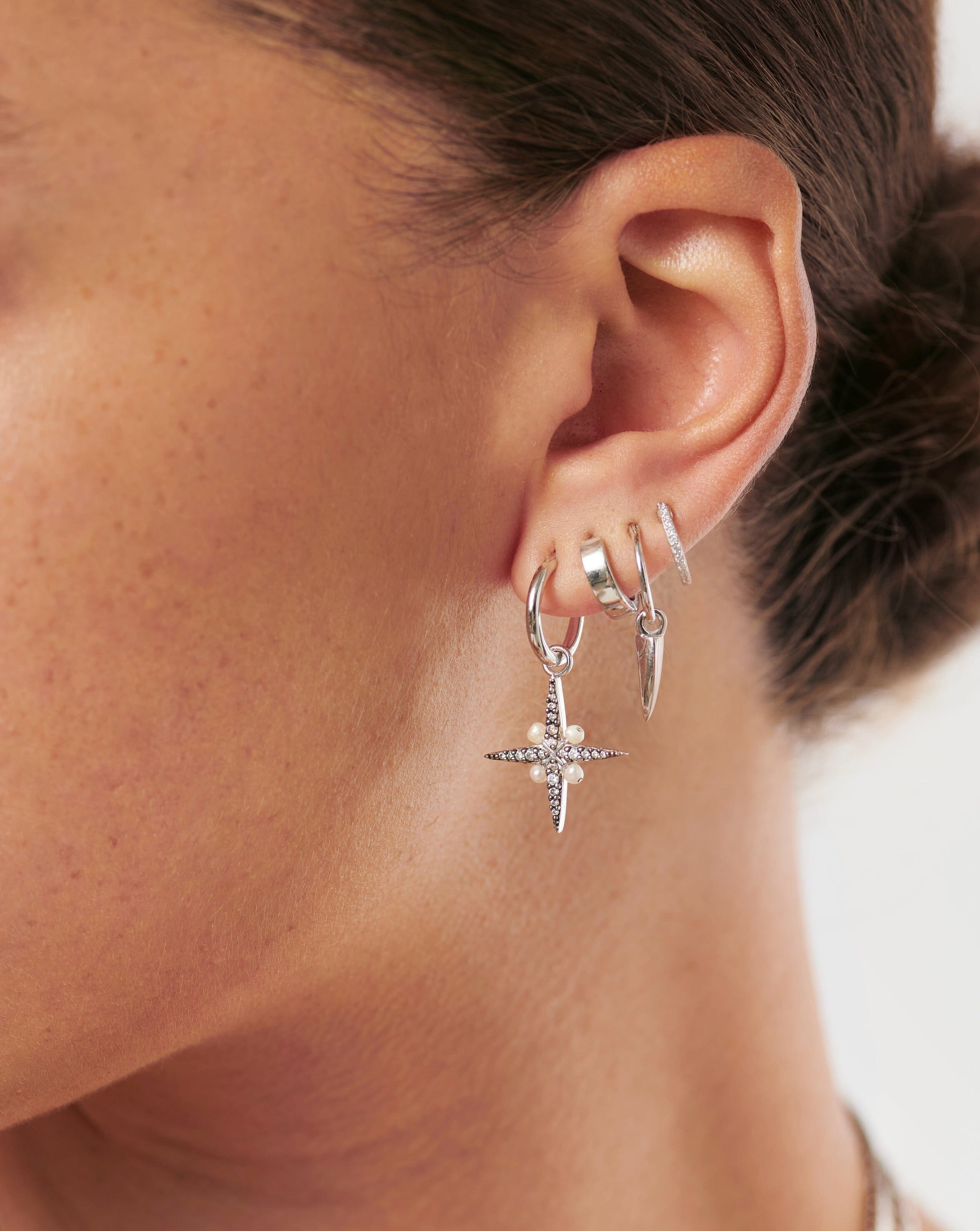 Harris Reed North Star Pearl Hoop Earrings | Sterling Silver/Pearl