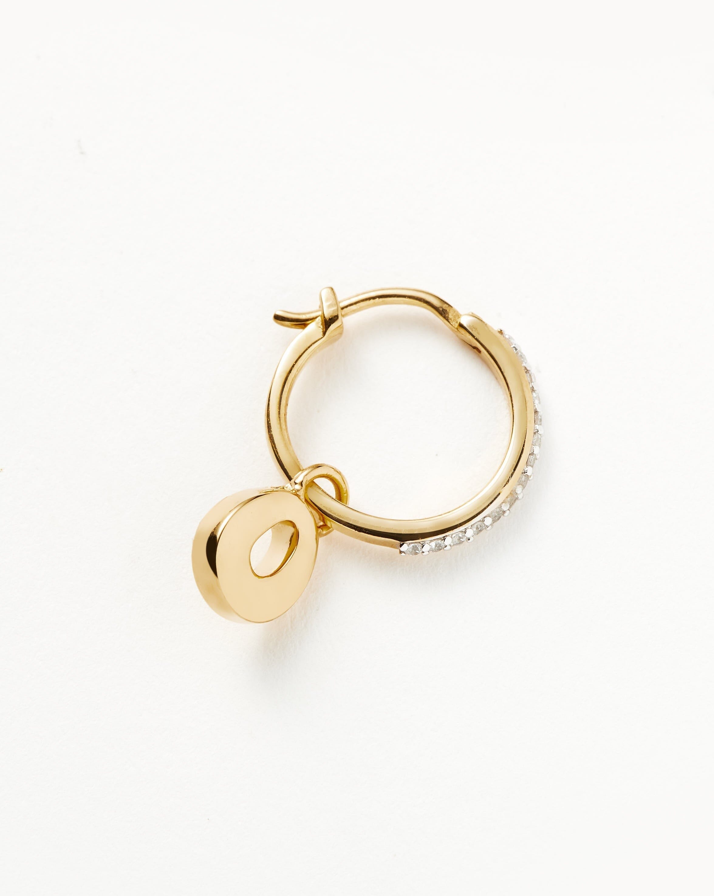 Initial Single Charm Hoop Earring - Initial O | 18ct Gold Vermeil