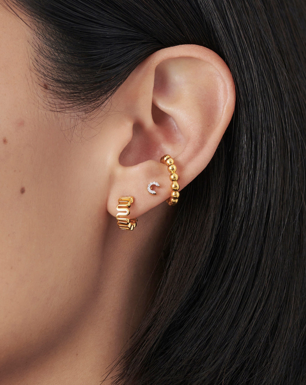 Pave Initial Single Stud Earring - Initial C | 18ct Gold Vermeil/Cubic Zirconia
