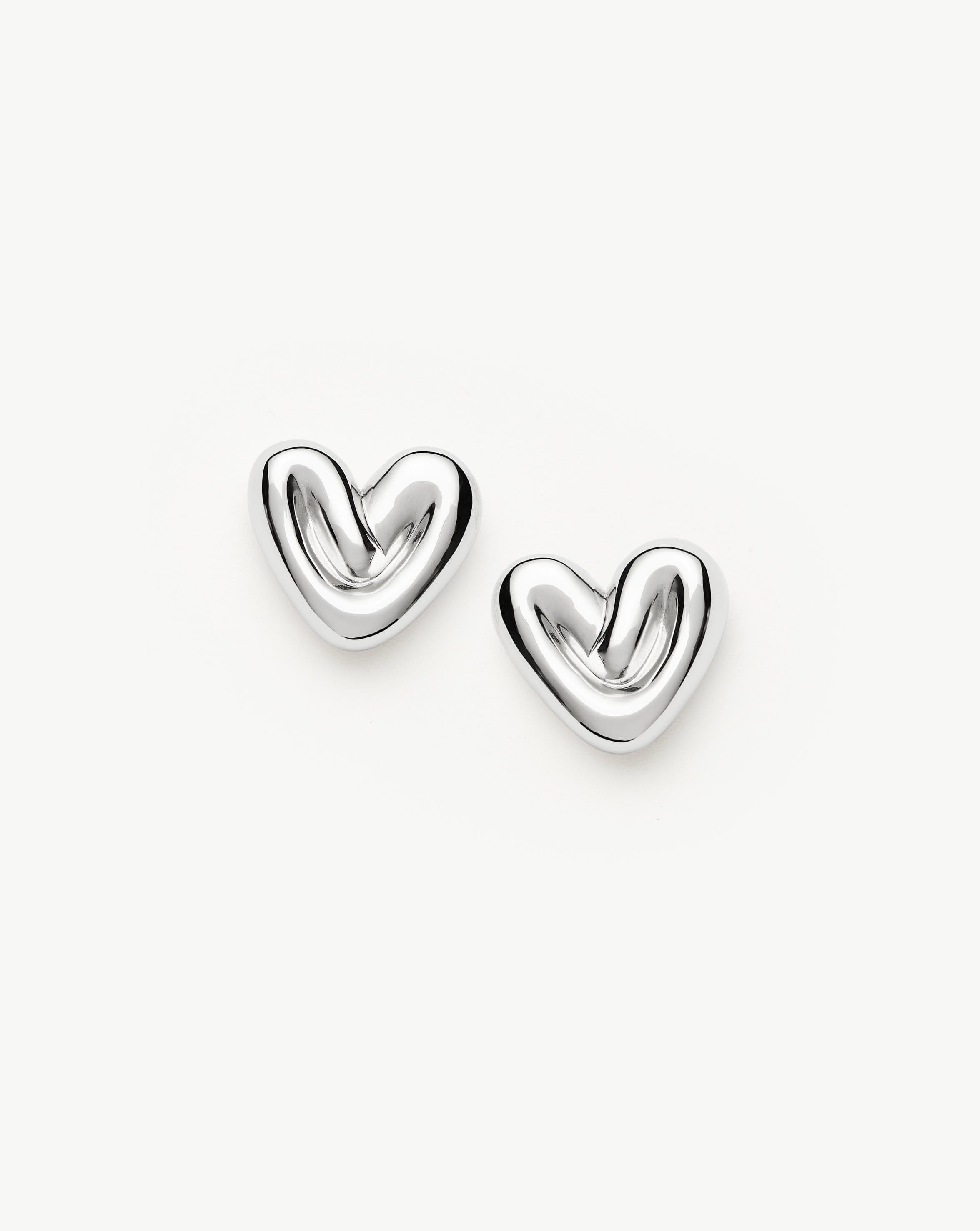 Puffy Heart Stud Earrings | Silver Plated