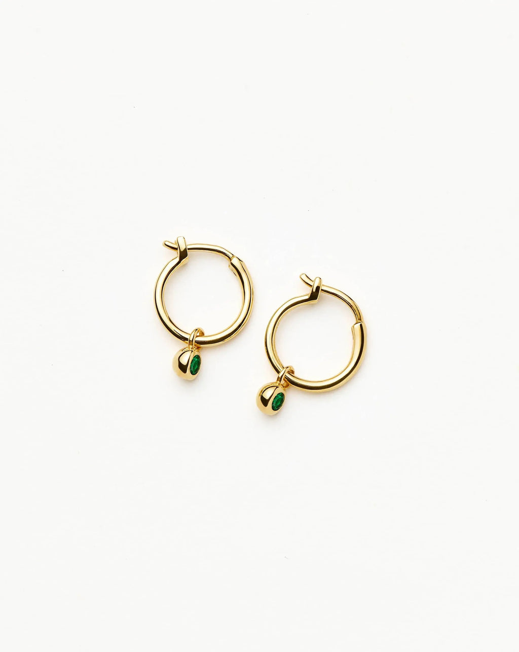 Tennis Charm Mini Hoop Earrings | 18ct Gold Vermeil/Emerald Green Nano-crystal