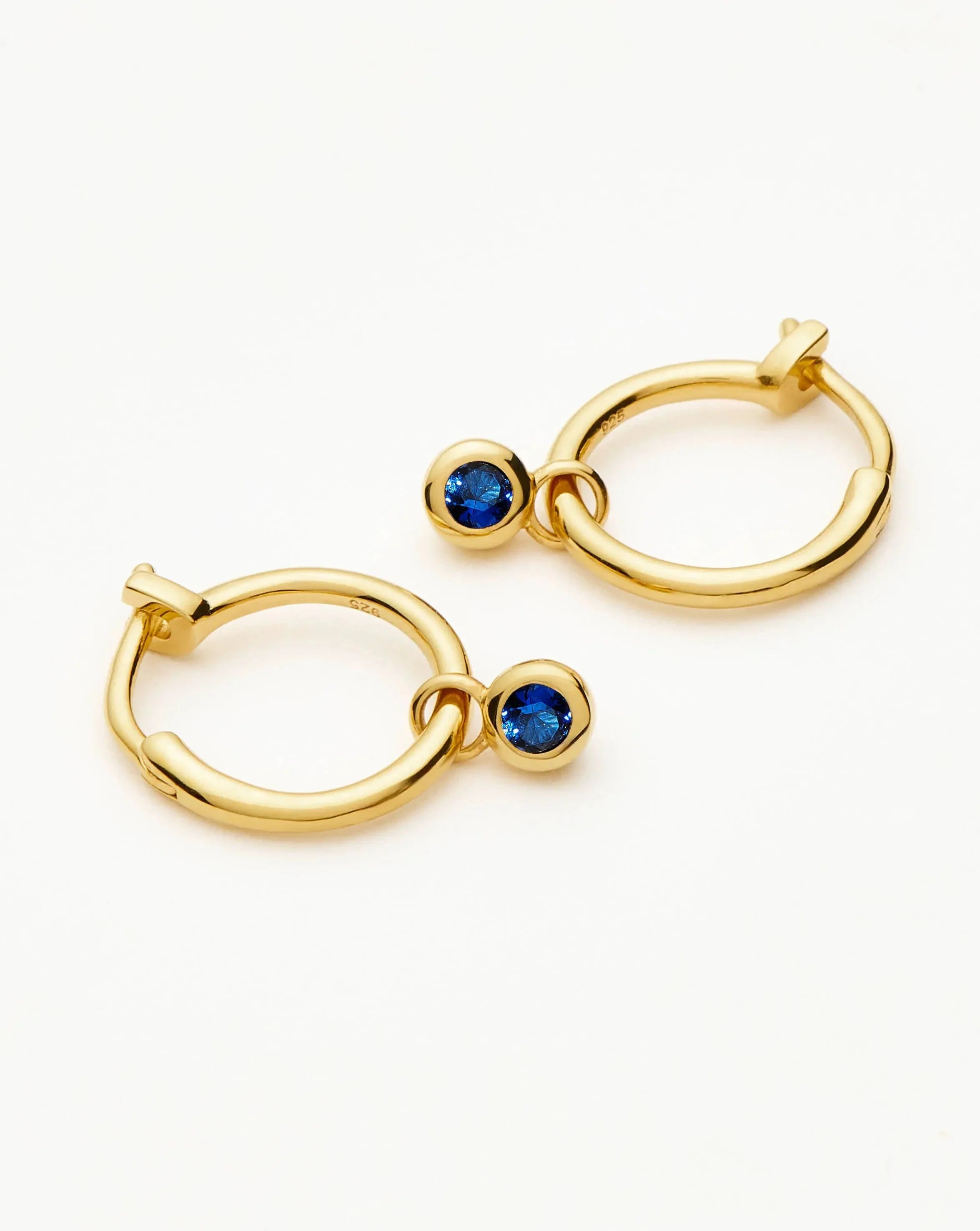 Tennis Charm Mini Hoop Earrings | 18ct Gold Vermeil/Sapphire Blue Nano-crystal