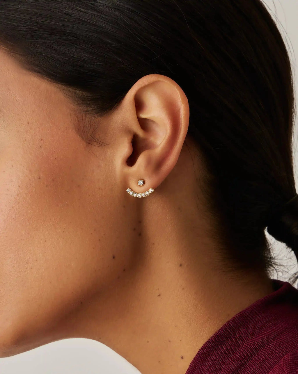 Tennis Ear Jacket Stud Earrings | 18ct Gold Vermeil/Cubic Zirconia