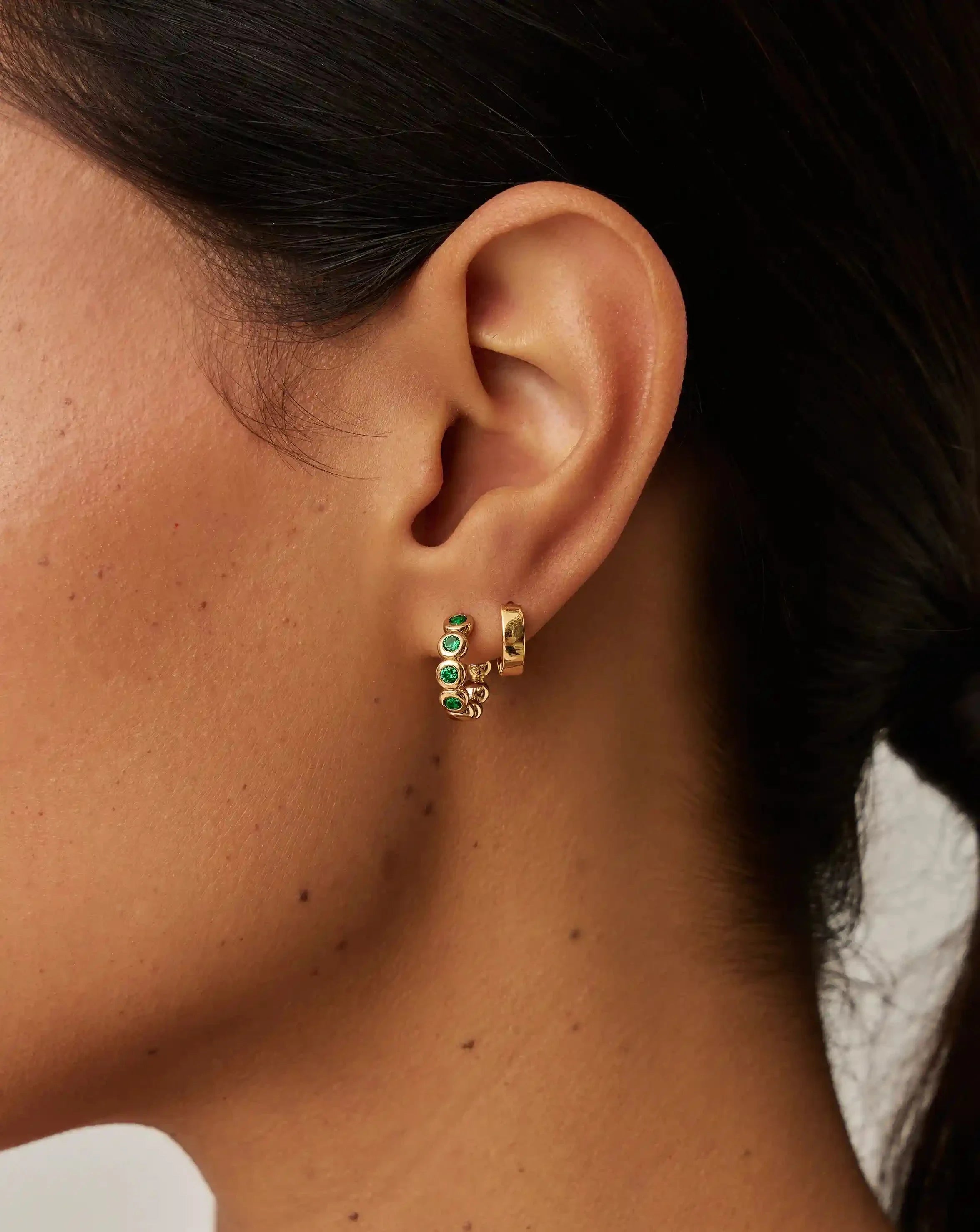 Tennis Small Hoop Earrings | 18ct Gold Vermeil/Emerald Green Nano-crystal