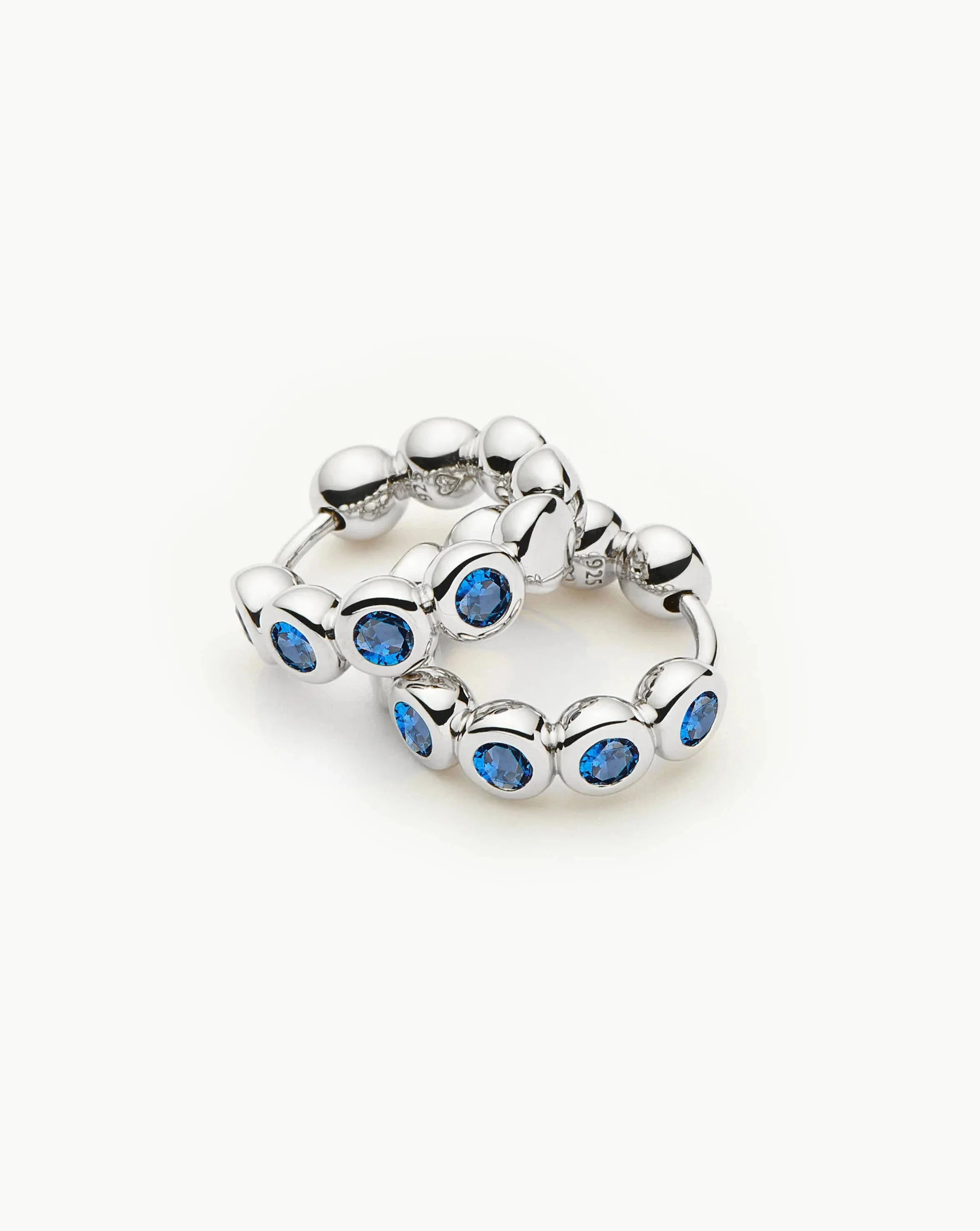 Tennis Small Hoop Earrings | Sterling Silver/Sapphire Blue Nano-crystal